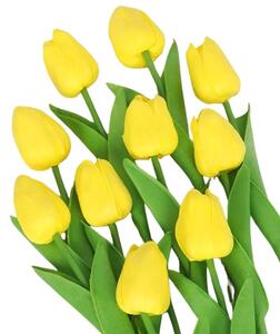 Camerazar Dekorativní kytice 10 umělých tulipánů, žlutá, materiál: silikon a plast, délka: 34 cm