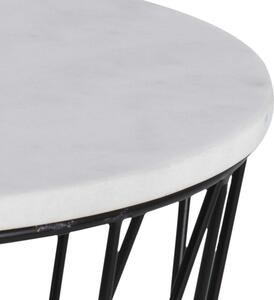 Vysoký kulatý konferenční stolek Mramorová deska Bílo - černý GLAMBY