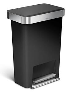 Pedálový odpadkový koš Simplehuman – 45 l, kapsa na sáčky, obdélníkový, černý plast /nerez