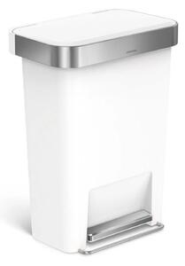 Pedálový odpadkový koš Simplehuman – 45 l, kapsa na sáčky, obdélníkový, bílý plast / nerez