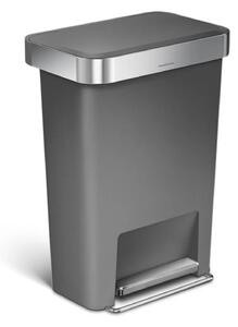 Pedálový odpadkový koš Simplehuman – 45 l, kapsa na sáčky, obdélníkový, šedý plast / nerez