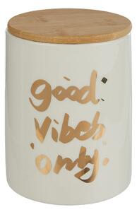 QUEEN IT Dóza s nápisem Good vibes 14 cm - bílá