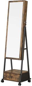 Zrcadlová skříňka na šperky, 41,5 x 152,5 x 37 cm, rustikální hnědá | SONGMICS