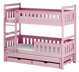 Dětská patrová postel s přistýlkou 80x160 KALIDA - světlá růžová