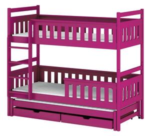 Dětská patrová postel s přistýlkou 80x180 KALIDA - růžová