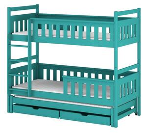 Dětská patrová postel s přistýlkou 80x160 KALIDA - tyrkysová