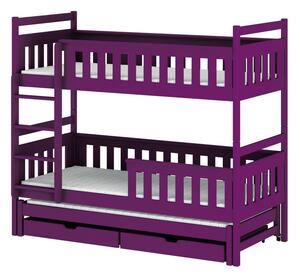 Dětská patrová postel s přistýlkou 80x180 KALIDA - fialová