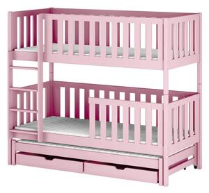 Dětská patrová postel s přistýlkou 80x180 LORI - světlá růžová