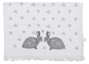 Bílý bavlněný ručník pro hosty se šedými zajíčky a srdíčky Bunnies in Love – 40x66 cm