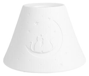 Bílé porcelánové stínidlo na lampu noční obloha a kočky sedící na měsíčku – 15x10 cm