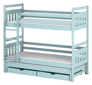 Patrová postel pro tři se šuplíky 90x200 SERENA - světlá modrá