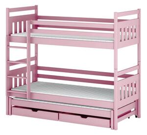 Patrová postel pro tři se šuplíky 80x180 SERENA - světlá růžová