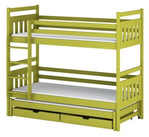 Patrová postel pro tři se šuplíky 80x180 SERENA - světlá zelená