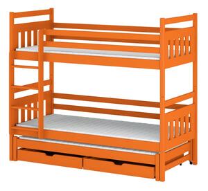 Patrová postel pro tři se šuplíky 90x200 SERENA - oranžová