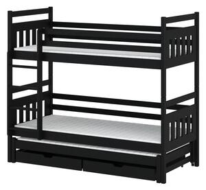 Patrová postel pro tři se šuplíky 80x180 SERENA - černá