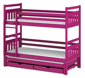 Patrová postel pro tři se šuplíky 80x180 SERENA - růžová