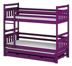 Patrová postel pro tři se šuplíky 80x160 SERENA - fialová