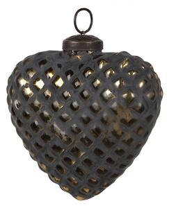 Černá skleněná vánoční cetka srdce se zlatým diamantovým povrchem Mandolin L – 10x4x11 cm