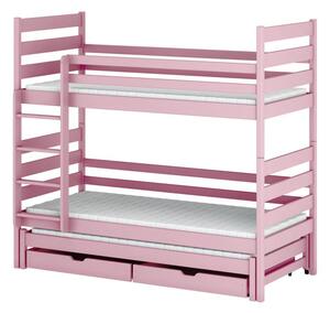 Patrová postel pro tři s úložným prostorem 80x180 TYNA - světlá růžová