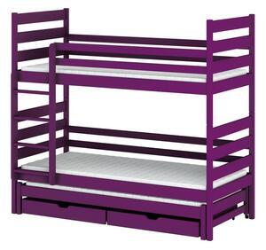 Patrová postel pro tři s úložným prostorem 80x160 TYNA - fialová