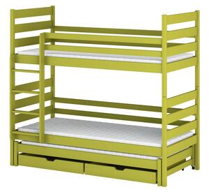 Patrová postel pro tři s úložným prostorem 80x180 TYNA - světlá zelená