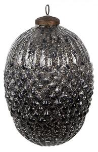 Černá skleněná vánoční cetka ve tvaru oválu s proužky a diamantovým povrchem Paulette M – 13x18 cm