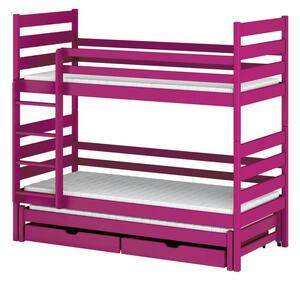 Patrová postel pro tři s úložným prostorem 80x160 TYNA - růžová
