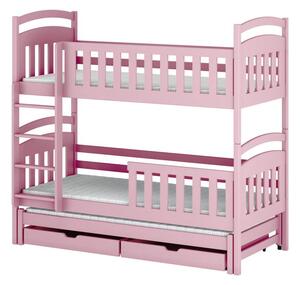 Patrová postel pro tři se šuplíky 80x160 NEFELI - světlá růžová