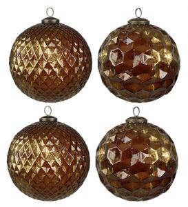 Set 4 skleněných vánočních cetek zlatá ozdoba s diamantovým povrchem – 15x15 cm