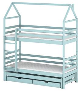 Patrová postel domeček s přistýlkou 80x160 MYKOLA - světlá modrá