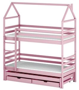 Patrová postel domeček s přistýlkou 80x180 MYKOLA - světlá růžová