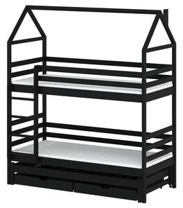 Patrová postel domeček s přistýlkou 80x160 MYKOLA - černá