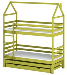 Patrová postel domeček s přistýlkou 80x160 MYKOLA - světlá zelená