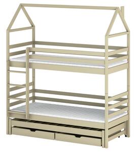 Patrová postel domeček s přistýlkou 80x160 MYKOLA - žlutobéžová