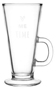 Vysoký skleněný hrneček na latté s obrysem srdíčka a nápisem Me Time – 250 ml
