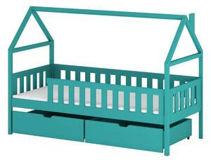 Dětská jednolůžková postel domeček 80x160 MARTINA - tyrkysová