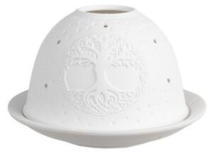 Bílý porcelánový svícen na čajovou svíčku strom života – 12x8 cm