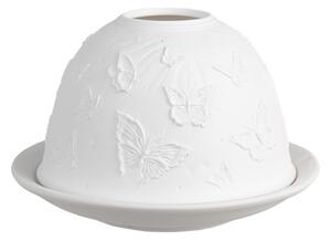 Bílý porcelánový svícen na čajovou svíčku s motýlky Basthijn – 12x8 cm