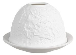 Bílý porcelánový svícen na čajovou svíčku květiny s motýlky – 12x8 cm