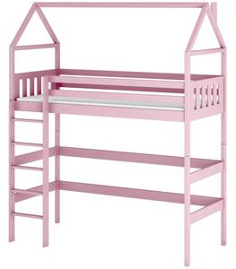 Dětská patrová postel domeček 80x160 GAPCI - světlá růžová