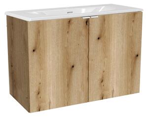 COMAD Závěsná skříňka s umyvadlem - NOVA 82-80-2D oak, šířka 80 cm, dub evoke