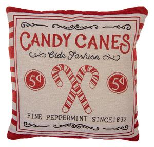 Béžovo-červený vánoční povlak na polštář vintage reklama na Candy Canes – 44x44 cm