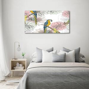 Foto-obraz na skle Papoušci a květiny osh-110762847