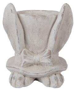 Šedý obal na květináč klobouk s králičíma ušima M – 17x16x19 cm