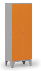 Dřevěná šatní skříňka, snížená, 2 oddíly, cylindrický zámek, šedá/oranžová
