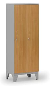 Dřevěná šatní skříňka, snížená, 2 oddíly, cylindrický zámek, šedá/buk