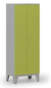 Dřevěná šatní skříňka, snížená, 2 oddíly, cylindrický zámek, šedá/zelená