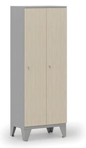 Dřevěná šatní skříňka, snížená, 2 oddíly, cylindrický zámek, šedá/bříza