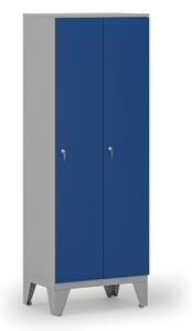 Dřevěná šatní skříňka, snížená, 2 oddíly, cylindrický zámek, šedá/modrá
