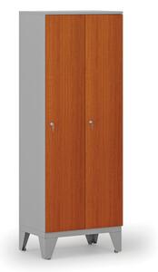 Dřevěná šatní skříňka, snížená, 2 oddíly, cylindrický zámek, šedá/třešeň